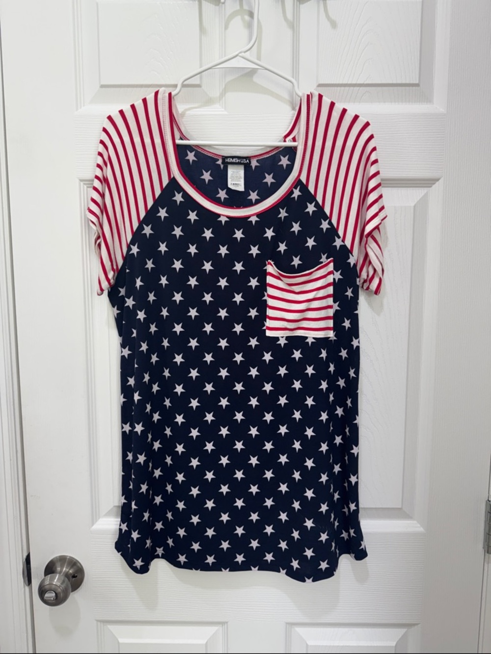 HEIMISH USA Women's Short Sleeve Star & Stripe Tee in Navy, White, Red